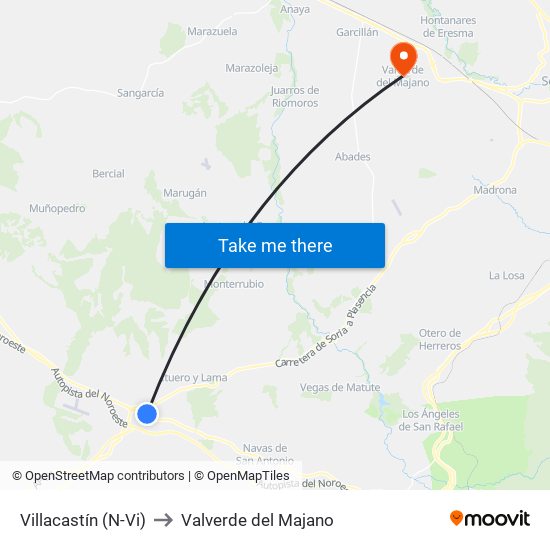 Villacastín (N-Vi) to Valverde del Majano map