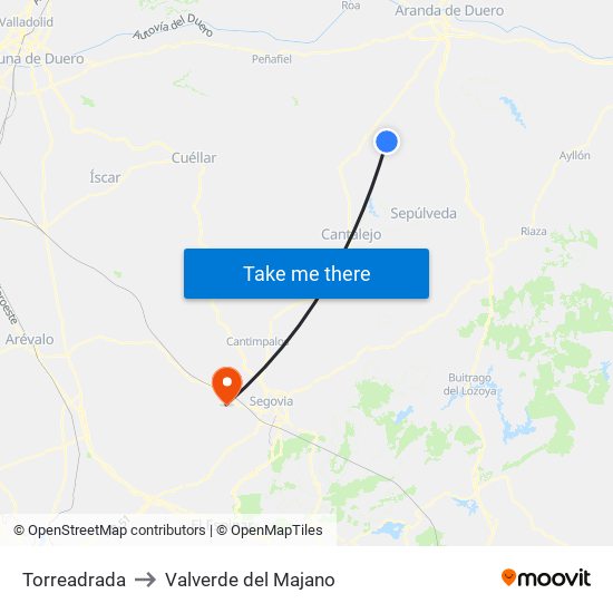 Torreadrada to Valverde del Majano map