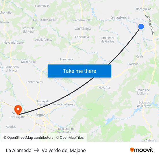 La Alameda to Valverde del Majano map