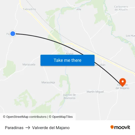 Paradinas to Valverde del Majano map