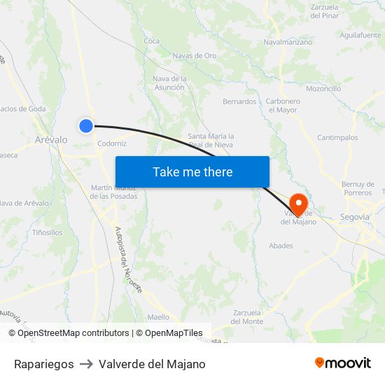 Rapariegos to Valverde del Majano map