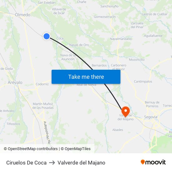 Ciruelos De Coca to Valverde del Majano map