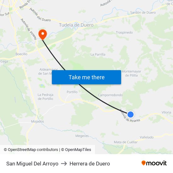 San Miguel Del Arroyo to Herrera de Duero map