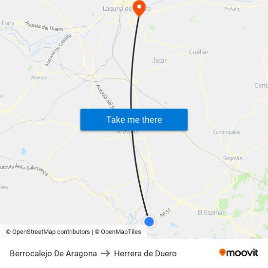 Berrocalejo De Aragona to Herrera de Duero map