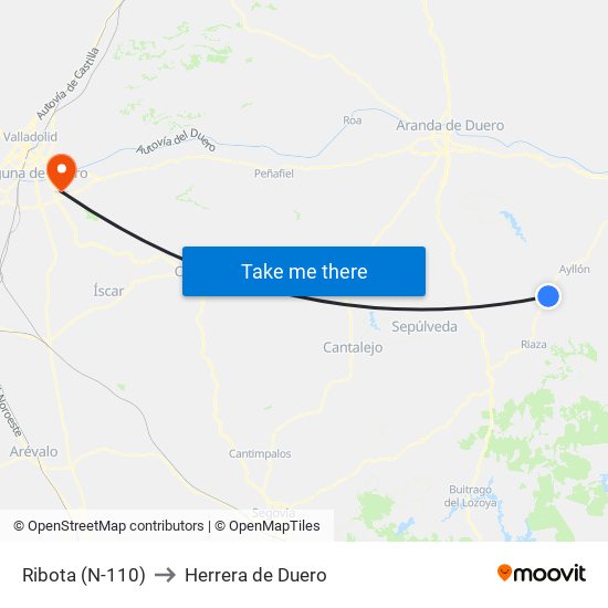 Ribota (N-110) to Herrera de Duero map