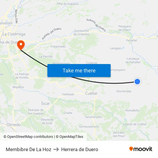 Membibre De La Hoz to Herrera de Duero map