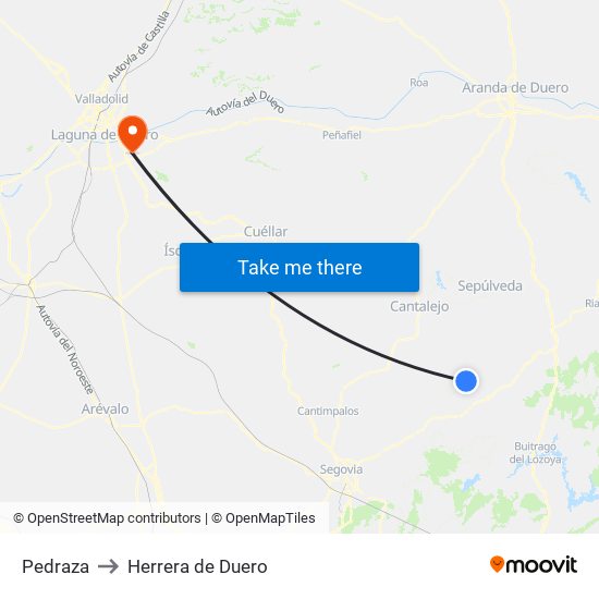 Pedraza to Herrera de Duero map