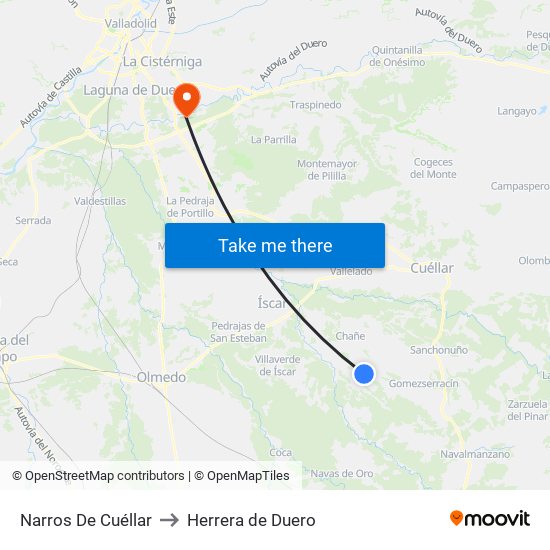 Narros De Cuéllar to Herrera de Duero map