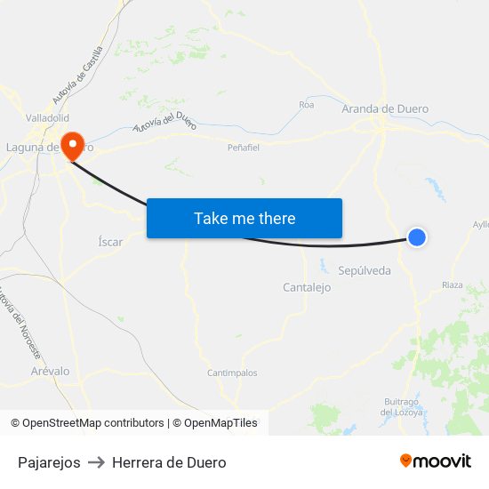 Pajarejos to Herrera de Duero map