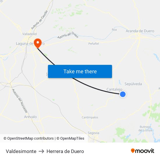 Valdesimonte to Herrera de Duero map