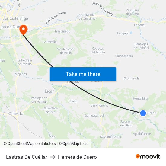 Lastras De Cuéllar to Herrera de Duero map