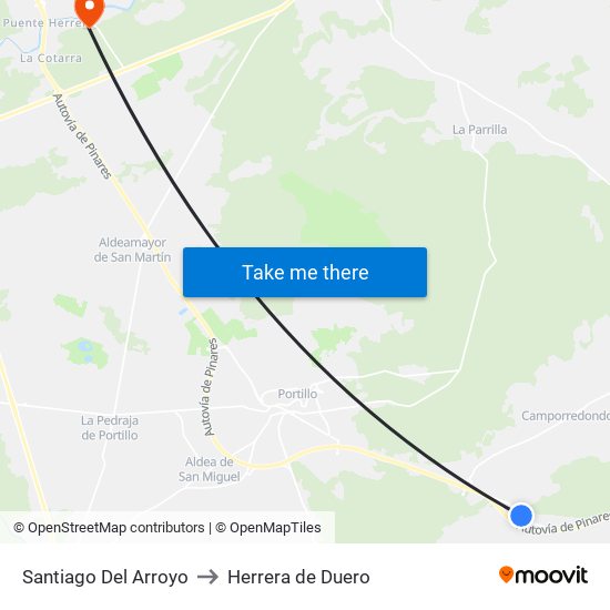 Santiago Del Arroyo to Herrera de Duero map