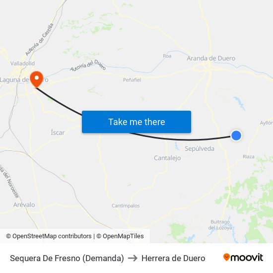 Sequera De Fresno (Demanda) to Herrera de Duero map