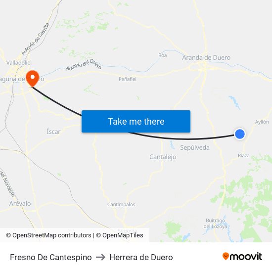 Fresno De Cantespino to Herrera de Duero map