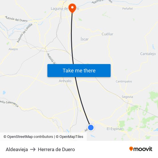 Aldeavieja to Herrera de Duero map
