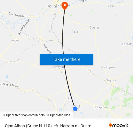 Ojos Albos (Cruce N-110) to Herrera de Duero map