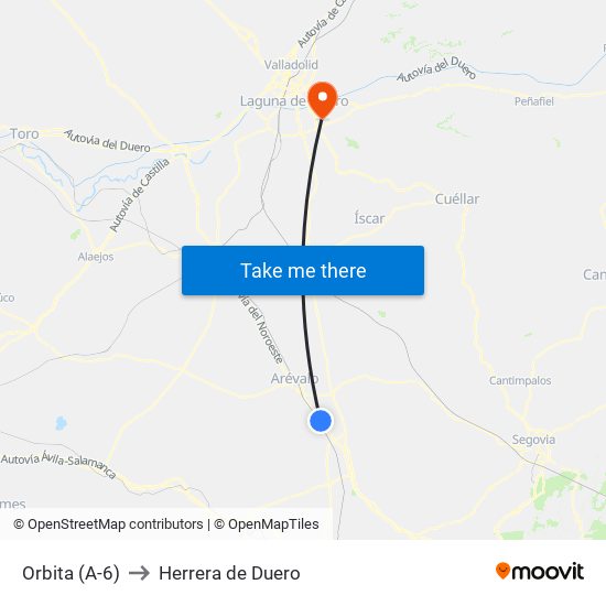 Orbita (A-6) to Herrera de Duero map