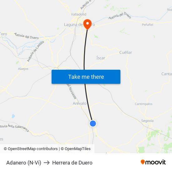 Adanero (N-Vi) to Herrera de Duero map