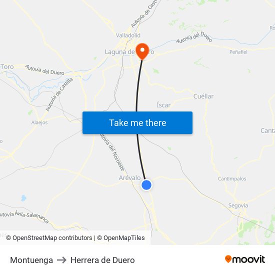 Montuenga to Herrera de Duero map