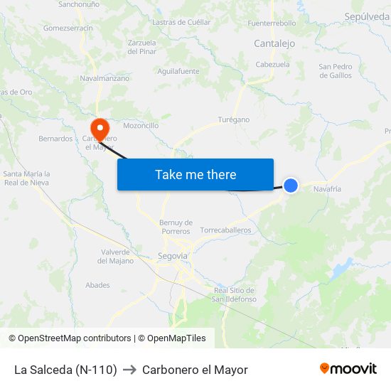 La Salceda (N-110) to Carbonero el Mayor map