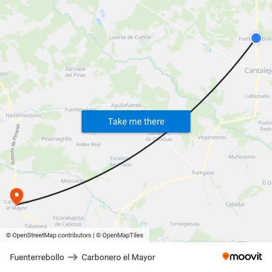 Fuenterrebollo to Carbonero el Mayor map