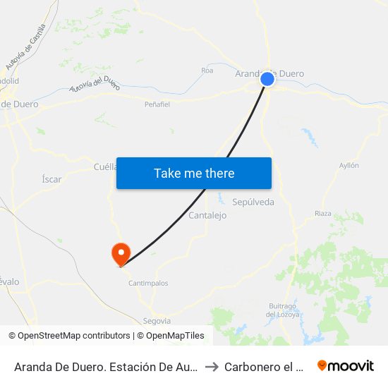 Aranda De Duero. Estación De Autobuses. to Carbonero el Mayor map