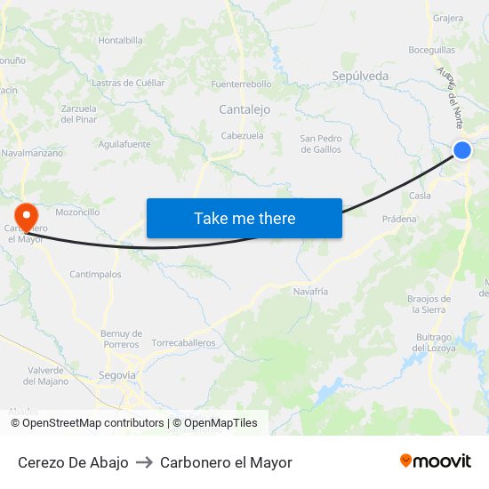 Cerezo De Abajo to Carbonero el Mayor map