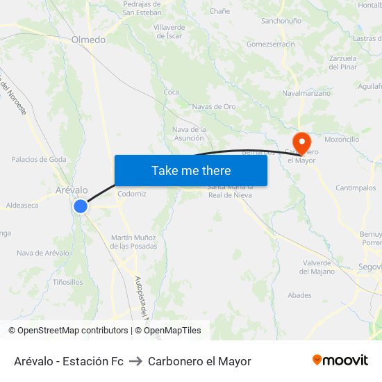Arévalo - Estación Fc to Carbonero el Mayor map