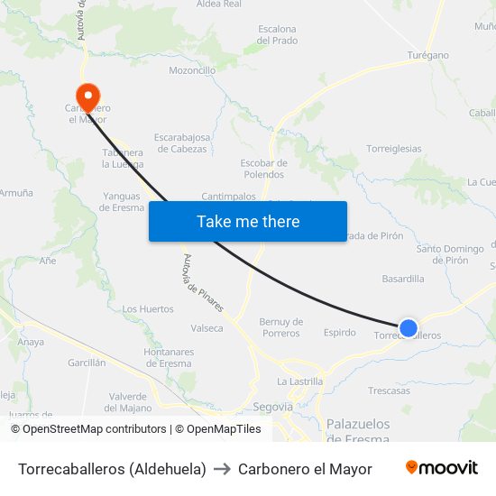 Torrecaballeros (Aldehuela) to Carbonero el Mayor map