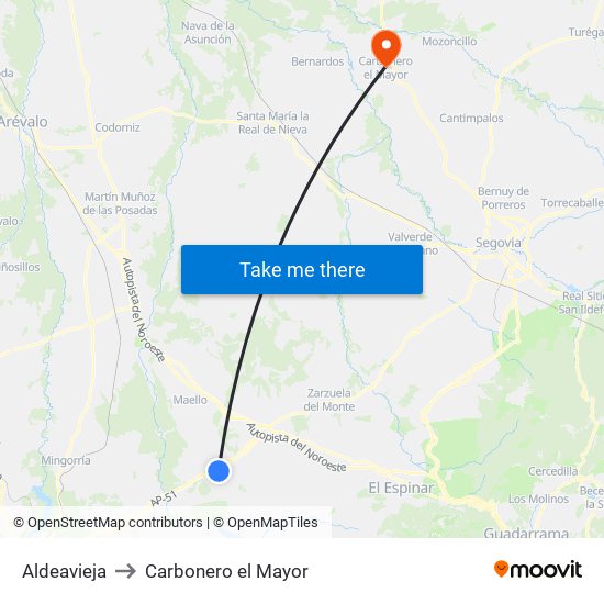 Aldeavieja to Carbonero el Mayor map