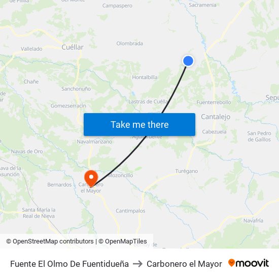 Fuente El Olmo De Fuentidueña to Carbonero el Mayor map