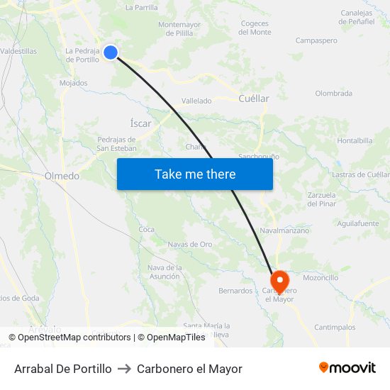 Arrabal De Portillo to Carbonero el Mayor map