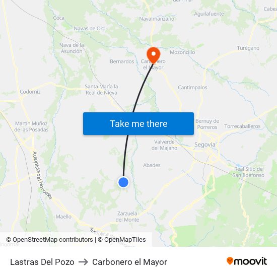 Lastras Del Pozo to Carbonero el Mayor map
