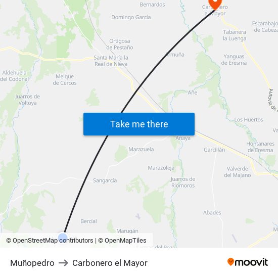 Muñopedro to Carbonero el Mayor map