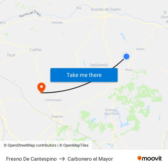 Fresno De Cantespino to Carbonero el Mayor map