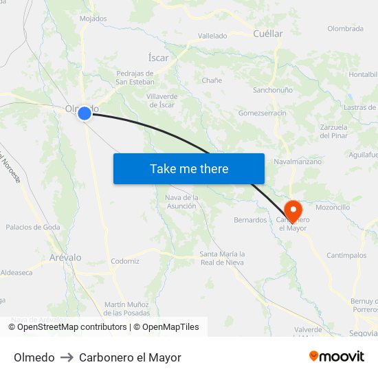 Olmedo to Carbonero el Mayor map