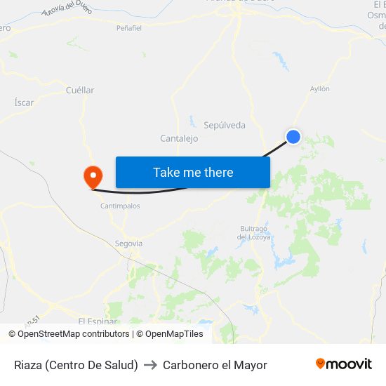 Riaza (Centro De Salud) to Carbonero el Mayor map