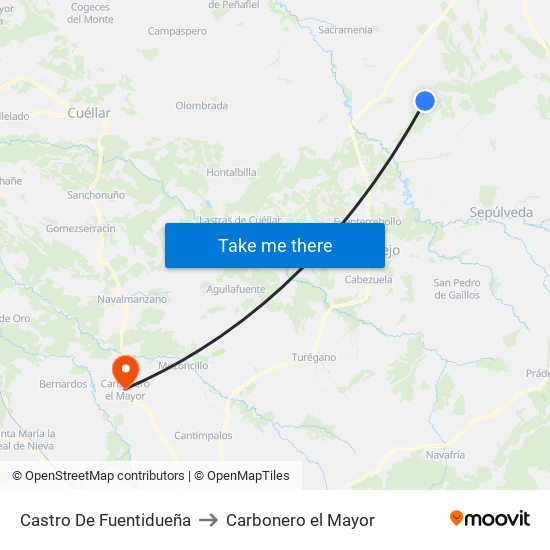 Castro De Fuentidueña to Carbonero el Mayor map
