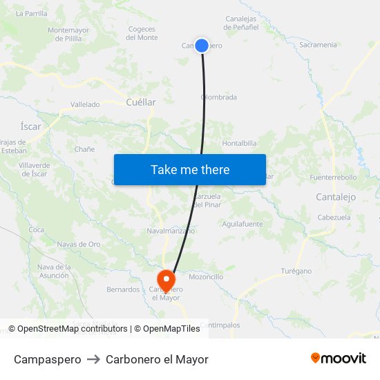 Campaspero to Carbonero el Mayor map