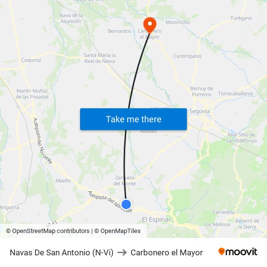 Navas De San Antonio (N-Vi) to Carbonero el Mayor map