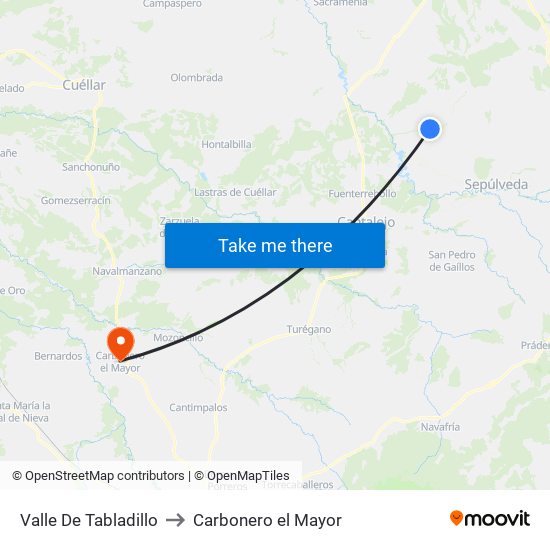 Valle De Tabladillo to Carbonero el Mayor map