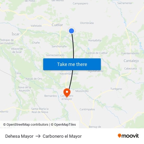Dehesa Mayor to Carbonero el Mayor map