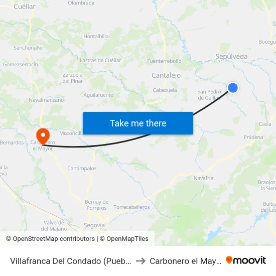 Villafranca Del Condado (Pueblo) to Carbonero el Mayor map