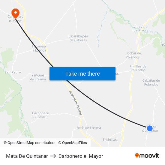 Mata De Quintanar to Carbonero el Mayor map