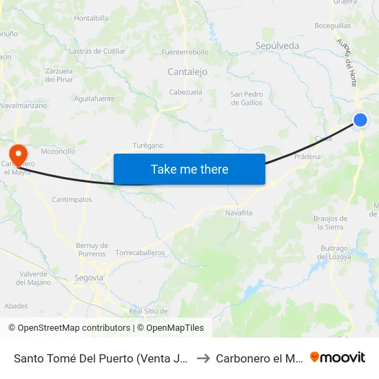 Santo Tomé Del Puerto (Venta Juanilla) to Carbonero el Mayor map