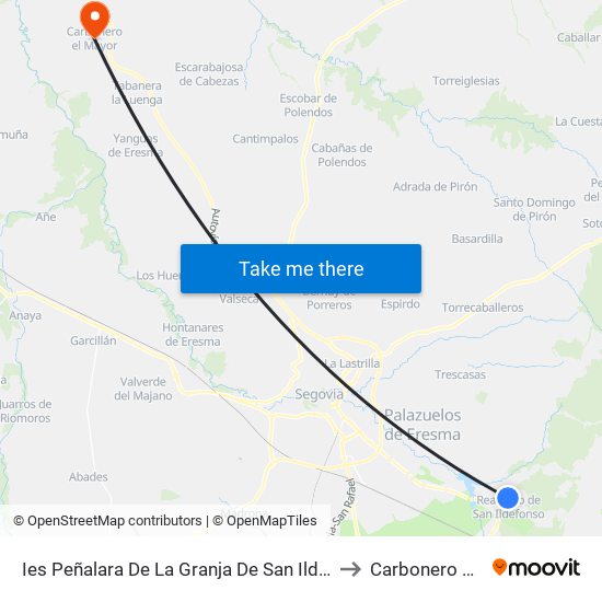 Ies Peñalara De La Granja De San Ildefonso (Ascenso) to Carbonero el Mayor map