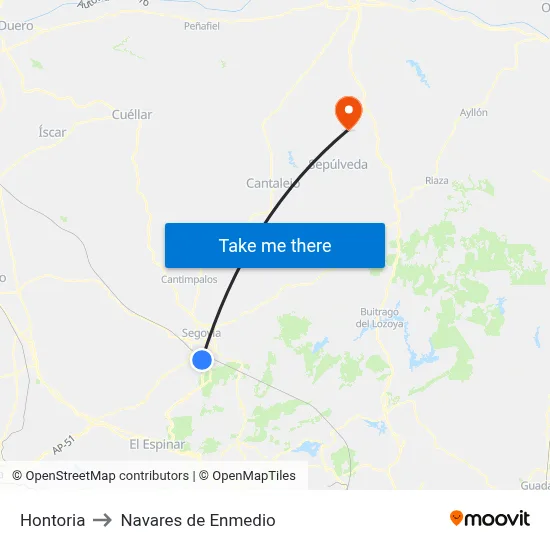 Hontoria to Navares de Enmedio map
