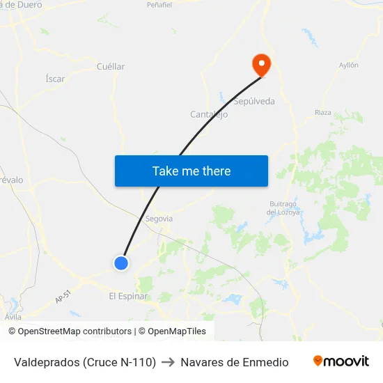 Valdeprados (Cruce N-110) to Navares de Enmedio map