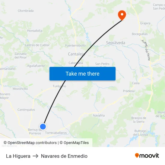 La Higuera to Navares de Enmedio map