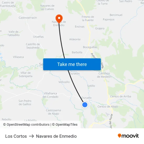 Los Cortos to Navares de Enmedio map